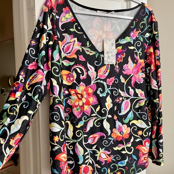 NWT Ladies Spring Print Jersey Long Sleeve Floral Print  Top Size XL - Picture 3 of 9